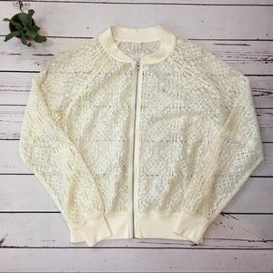 Cream Sheer Lace Bomber Fashion Jacket